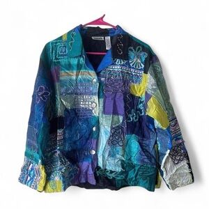 90s Chico’s Silk Embellished Patchwork Blouse